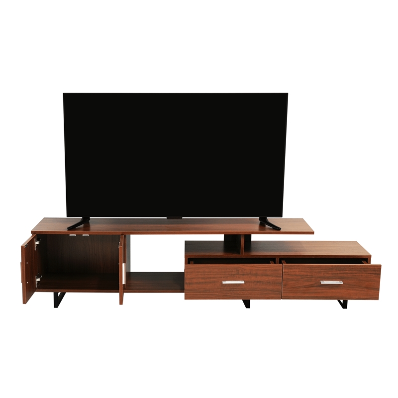 LeisureMod Avery Modern TV Stand with MDF Cabinet and Steel Legs Walnut