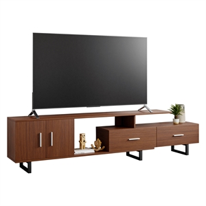 LeisureMod Avery Modern TV Stand with MDF Cabinet and Steel Legs Walnut