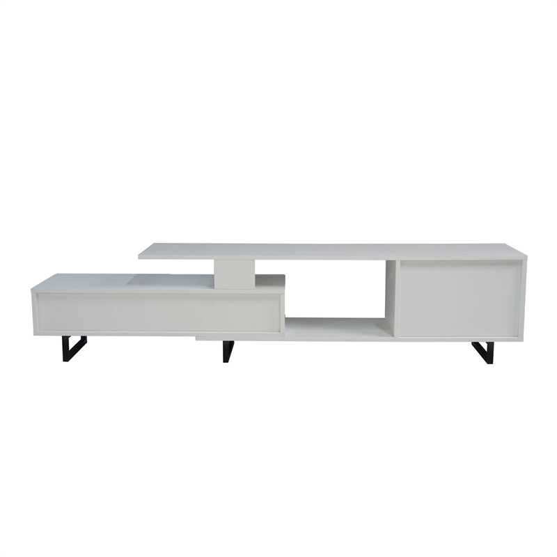 LeisureMod Avery Modern TV Stand with MDF Cabinet and Steel Legs White