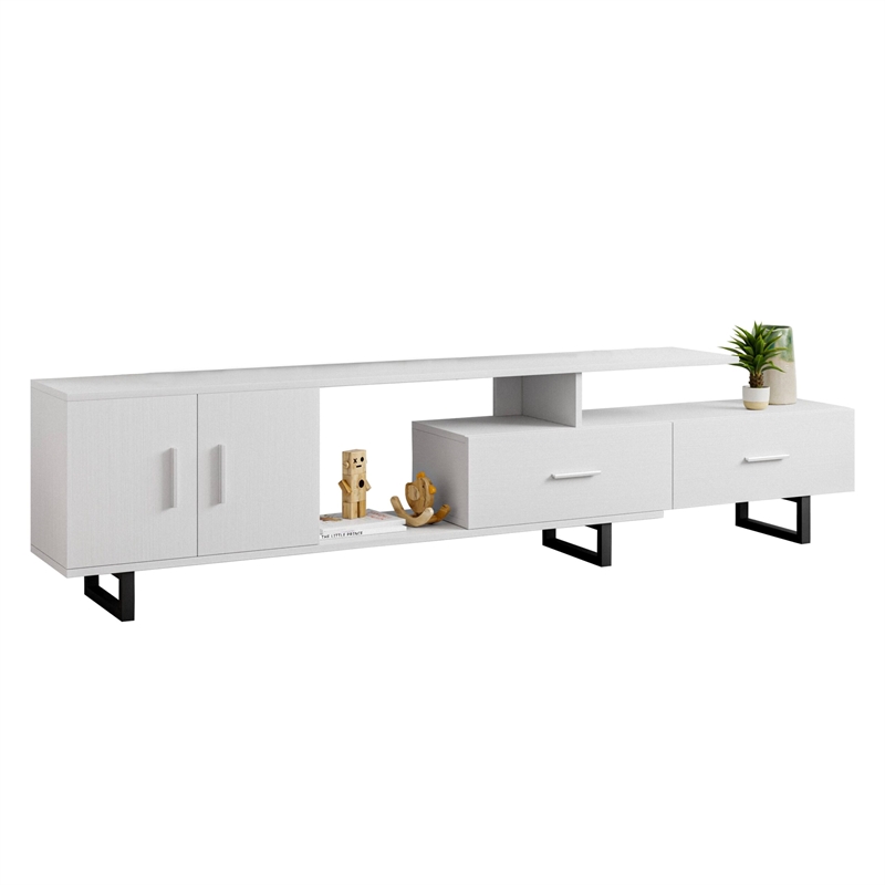 LeisureMod Avery Modern TV Stand with MDF Cabinet and Steel Legs White