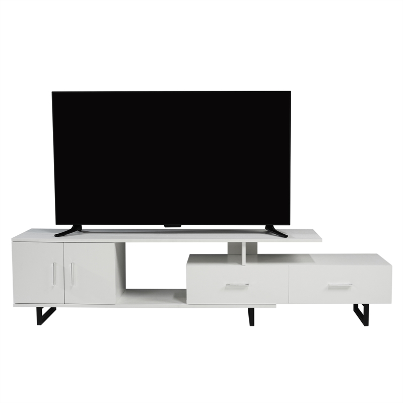 LeisureMod Avery Modern TV Stand with MDF Cabinet and Steel Legs White