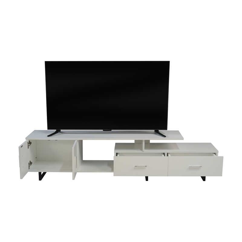 LeisureMod Avery Modern TV Stand with MDF Cabinet and Steel Legs White