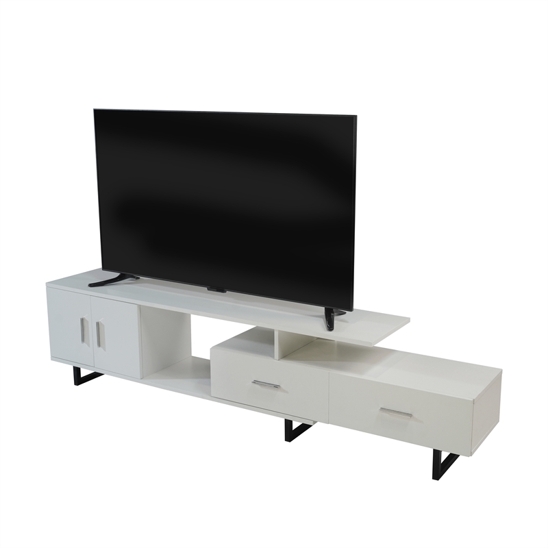 LeisureMod Avery Modern TV Stand with MDF Cabinet and Steel Legs White