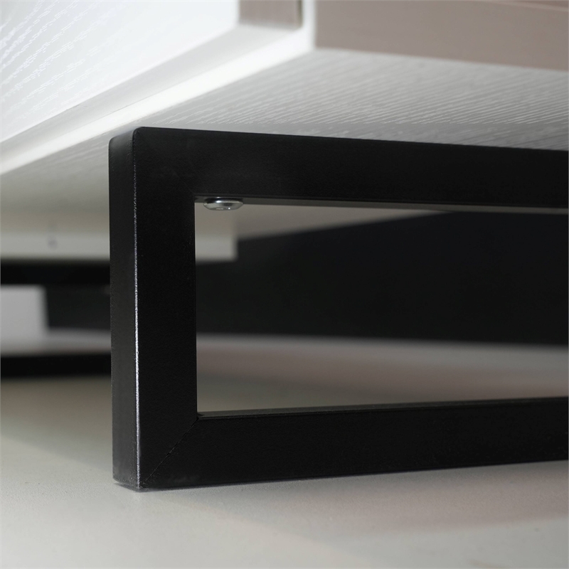 LeisureMod Avery Modern TV Stand with MDF Cabinet and Steel Legs White