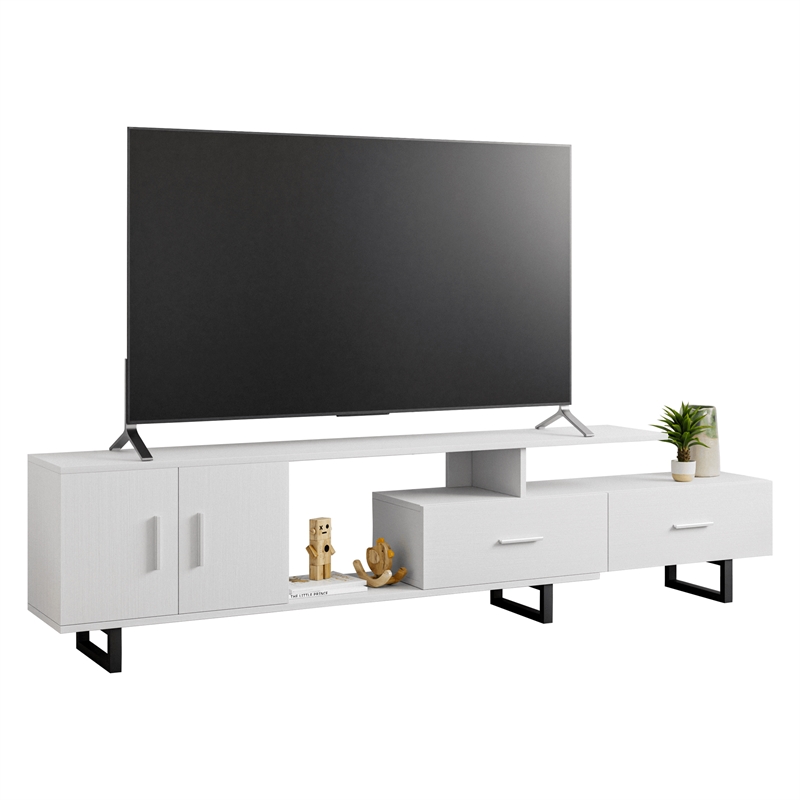 LeisureMod Avery Modern TV Stand with MDF Cabinet and Steel Legs White