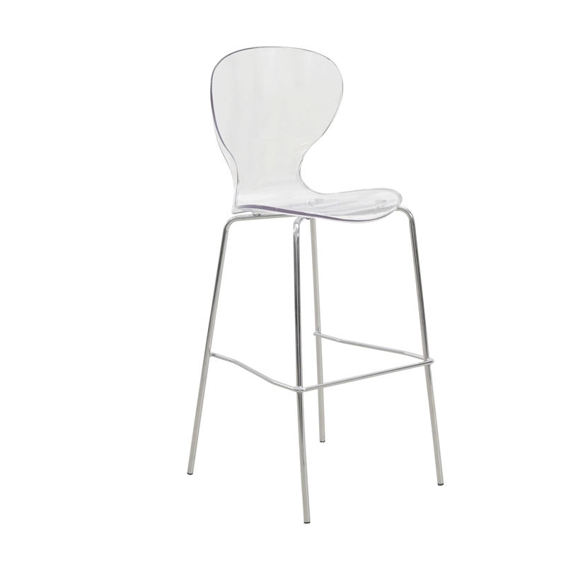 LeisureMod Oyster Plastic Barstool with Steel Frame Set of 2 Clear