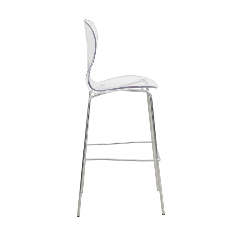 LeisureMod Oyster Plastic Barstool with Steel Frame Set of 2 Clear