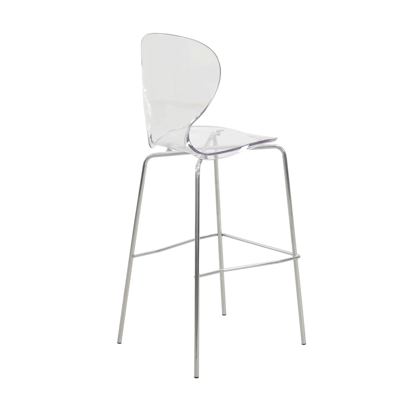 LeisureMod Oyster Plastic Barstool with Steel Frame Set of 2 Clear