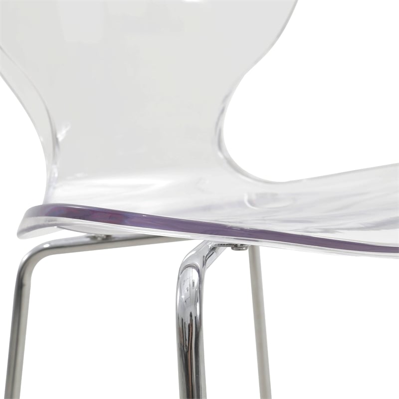 LeisureMod Oyster Plastic Barstool with Steel Frame Set of 2 Clear