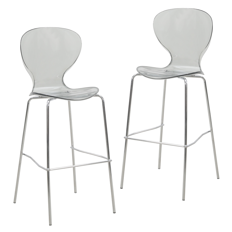 LeisureMod Oyster Plastic Barstool with Steel Frame Set of 2 Smoke