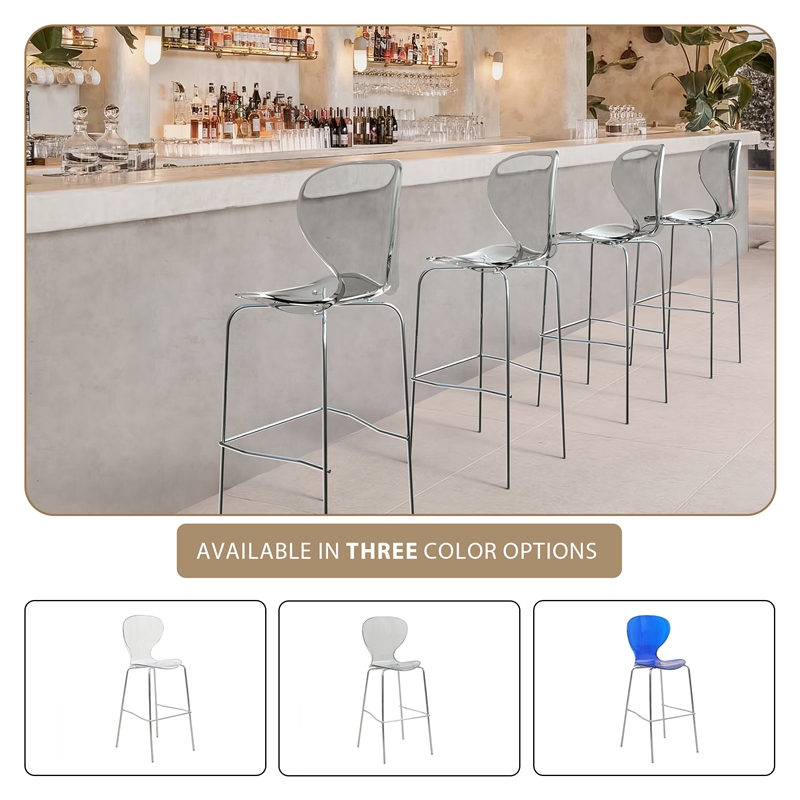 LeisureMod Oyster Plastic Barstool with Steel Frame Set of 2 Smoke