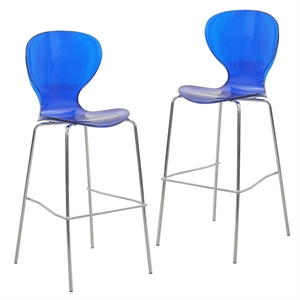 LeisureMod Oyster Plastic Barstool with Steel Frame Set of 2 Blue