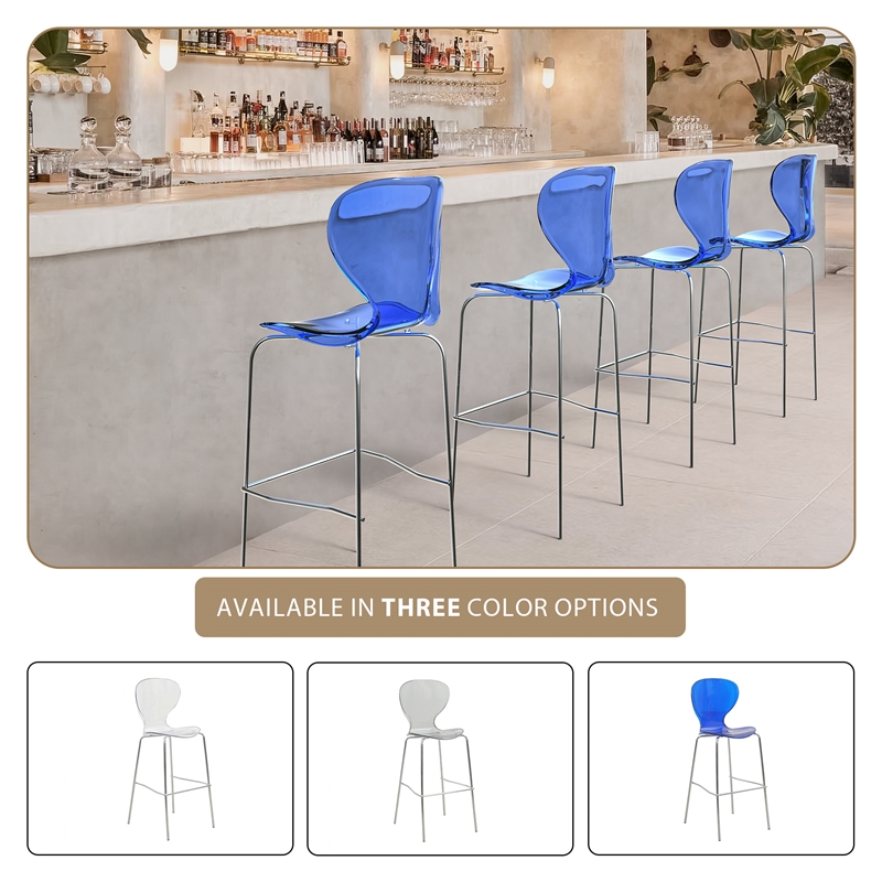 LeisureMod Oyster Plastic Barstool with Steel Frame Set of 2 Blue