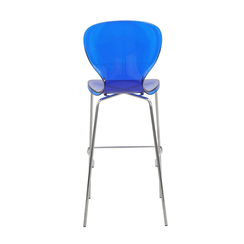 LeisureMod Oyster Plastic Barstool with Steel Frame Set of 2 Blue