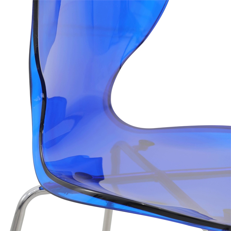 LeisureMod Oyster Plastic Barstool with Steel Frame Set of 2 Blue