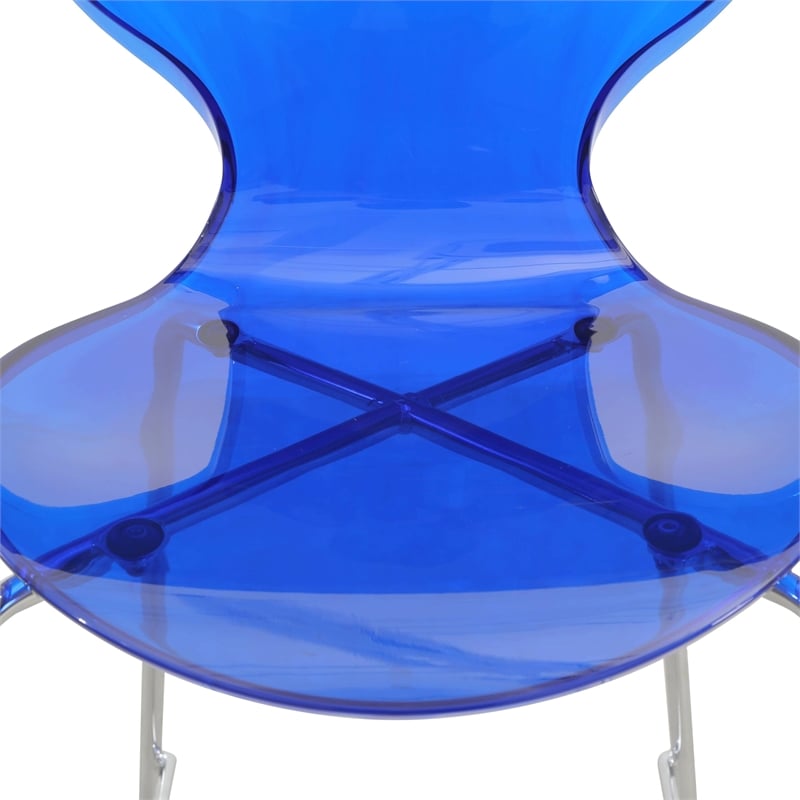 LeisureMod Oyster Plastic Barstool with Steel Frame Set of 2 Blue