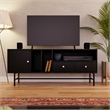 LeisureMod Rochester TV Stand with MDF Cabinet and Iron Legs in Ebony