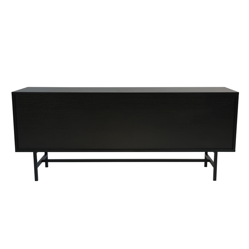 LeisureMod Rochester TV Stand with MDF Cabinet and Iron Legs in Ebony