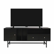 LeisureMod Rochester TV Stand with MDF Cabinet and Iron Legs in Ebony