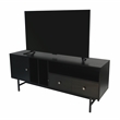 LeisureMod Rochester TV Stand with MDF Cabinet and Iron Legs in Ebony