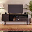 LeisureMod Rochester TV Stand with MDF Cabinet and Iron Legs in Phantom Gray