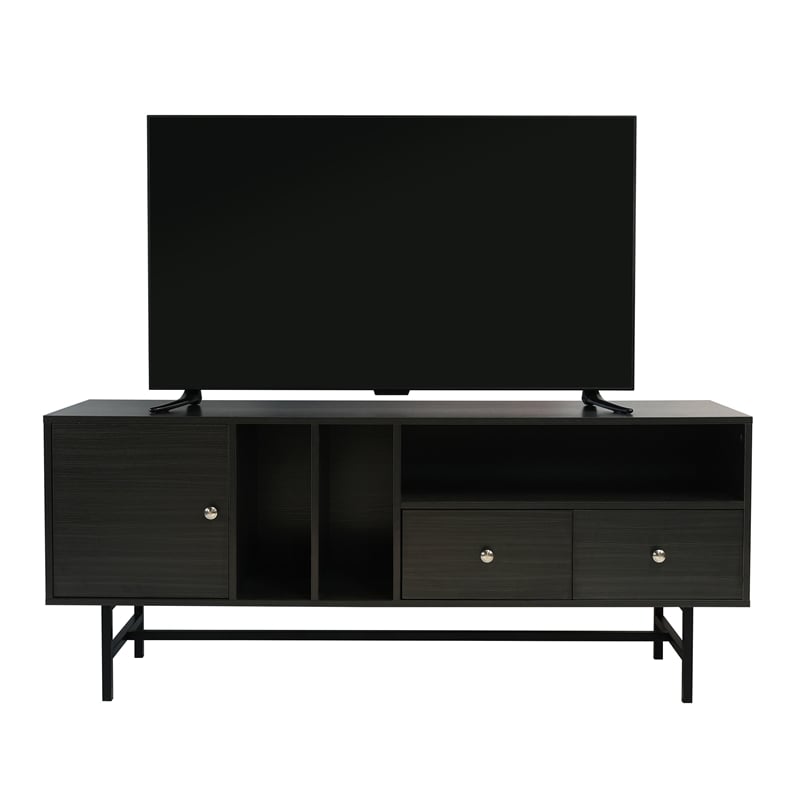 LeisureMod Rochester TV Stand with MDF Cabinet and Iron Legs in Phantom Gray