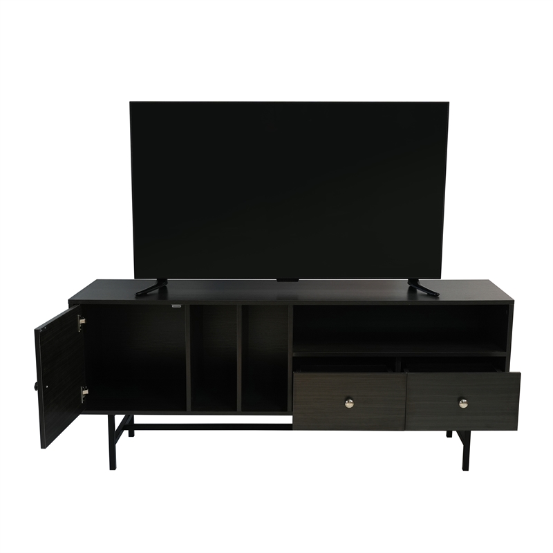 LeisureMod Rochester TV Stand with MDF Cabinet and Iron Legs in Phantom Gray