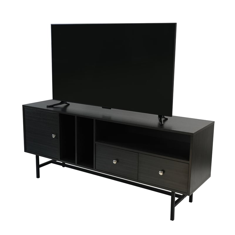LeisureMod Rochester TV Stand with MDF Cabinet and Iron Legs in Phantom Gray