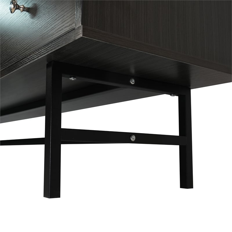 LeisureMod Rochester TV Stand with MDF Cabinet and Iron Legs in Phantom Gray