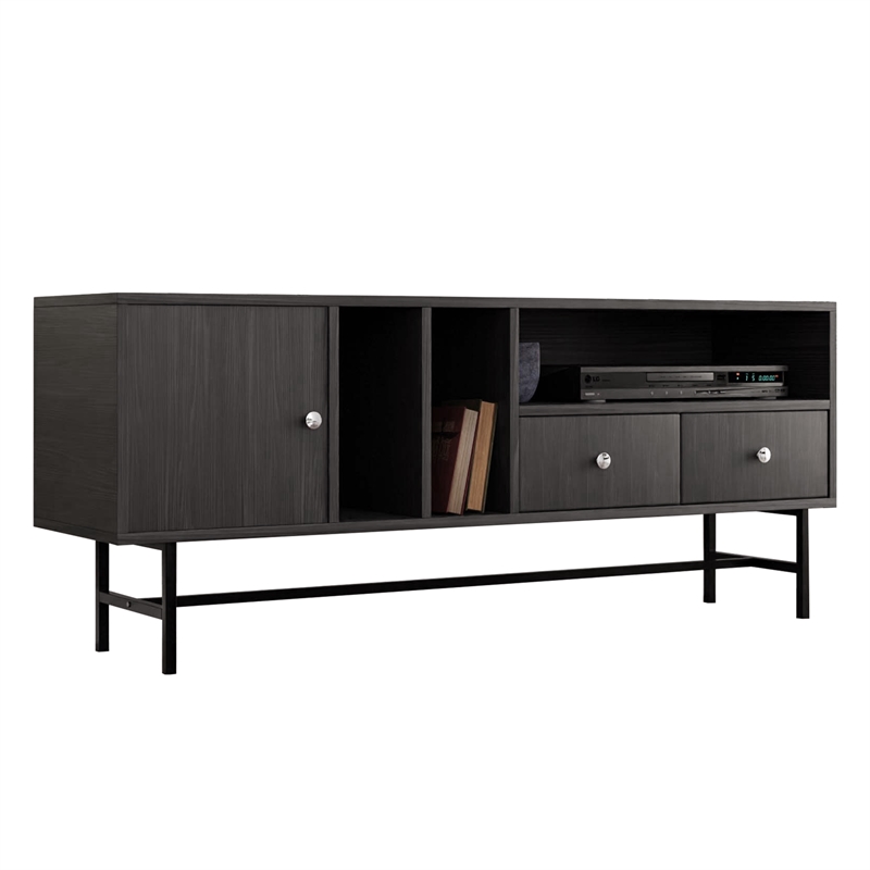 LeisureMod Rochester TV Stand with MDF Cabinet and Iron Legs in Phantom Gray