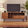 LeisureMod Rochester TV Stand with MDF Cabinet and Iron Legs in Walnut