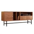 LeisureMod Rochester TV Stand with MDF Cabinet and Iron Legs in Walnut
