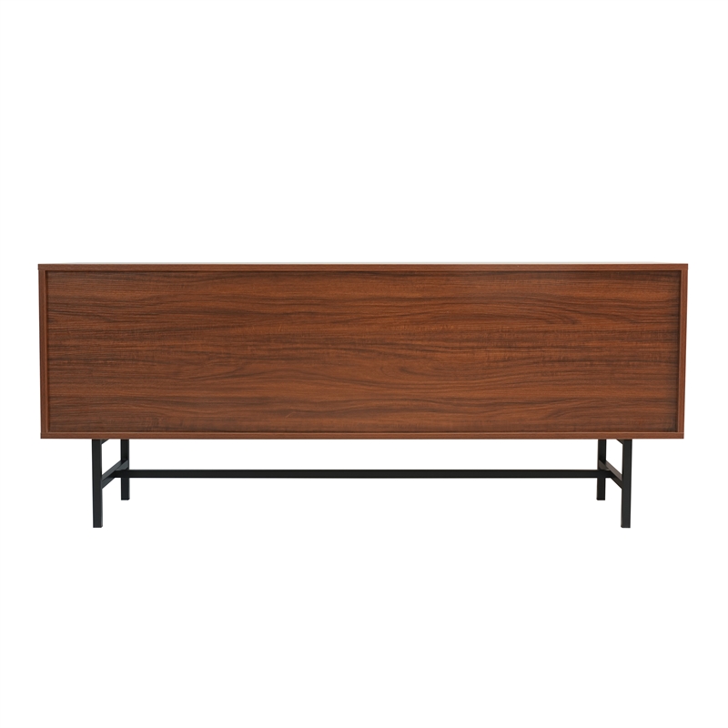LeisureMod Rochester TV Stand with MDF Cabinet and Iron Legs in Walnut