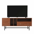 LeisureMod Rochester TV Stand with MDF Cabinet and Iron Legs in Walnut