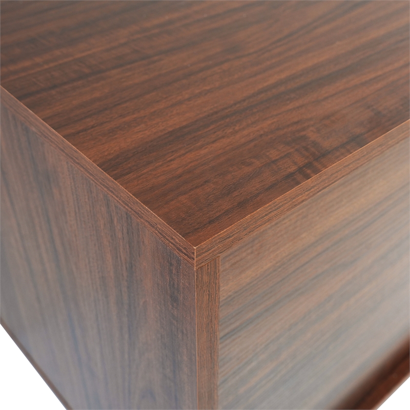 LeisureMod Rochester TV Stand with MDF Cabinet and Iron Legs in Walnut