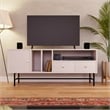 LeisureMod Rochester TV Stand with MDF Cabinet and Iron Legs White