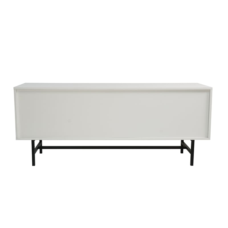 LeisureMod Rochester TV Stand with MDF Cabinet and Iron Legs White