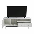 LeisureMod Rochester TV Stand with MDF Cabinet and Iron Legs White