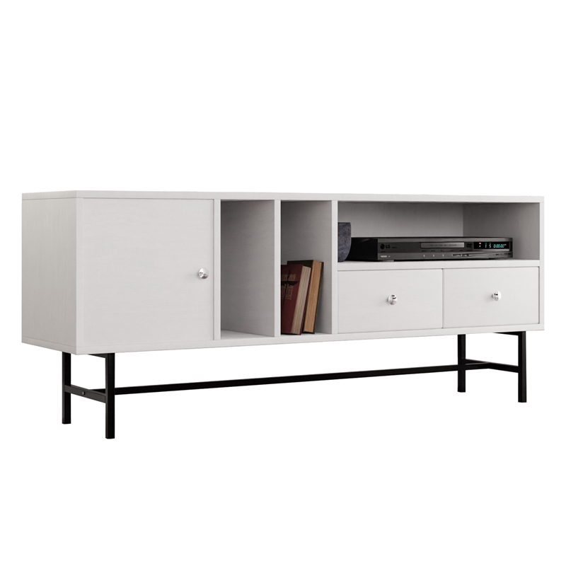 LeisureMod Rochester TV Stand with MDF Cabinet and Iron Legs White