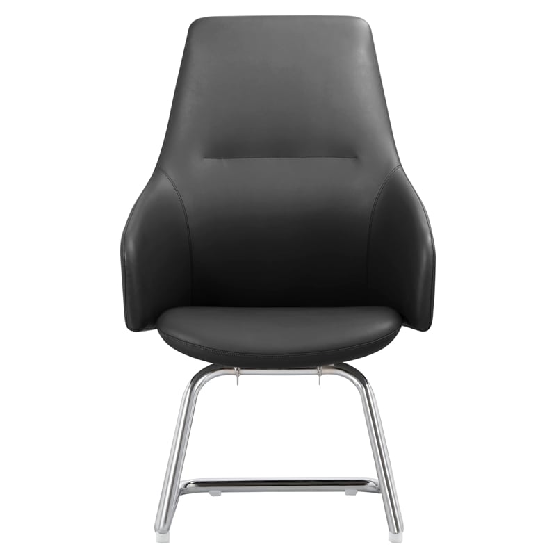 LeisureMod Celeste Faux Leather Conference Office Chair with Armrest Black