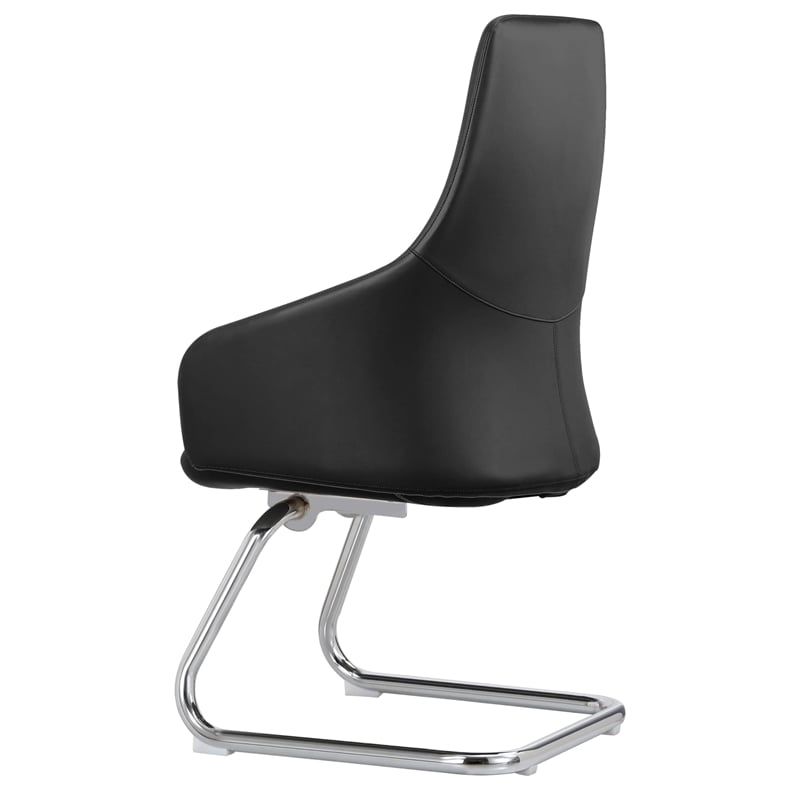 LeisureMod Celeste Faux Leather Conference Office Chair with Armrest Black