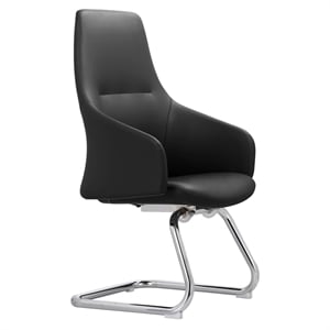LeisureMod Celeste Faux Leather Conference Office Chair with Armrest Black