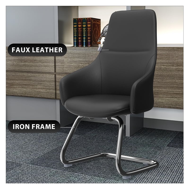 LeisureMod Celeste Faux Leather Conference Office Chair with Armrest Black