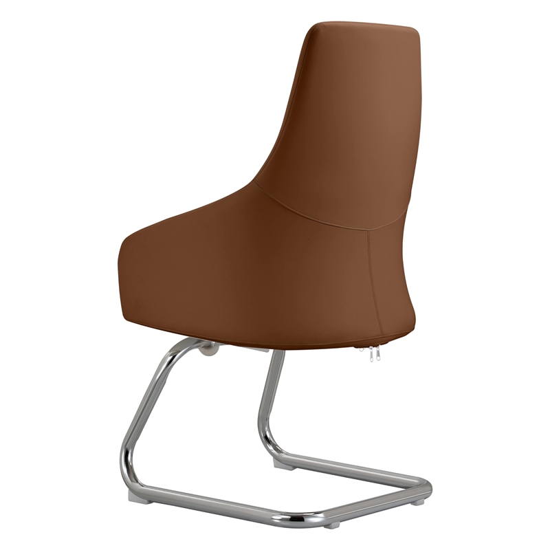 LeisureMod Celeste Faux Leather Conference Office Chair with Armrest Dark Brown