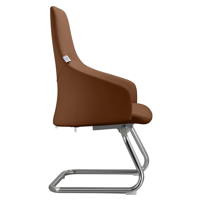 LeisureMod Celeste Faux Leather Conference Office Chair with Armrest Dark Brown
