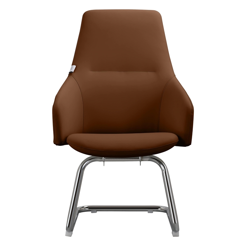 LeisureMod Celeste Faux Leather Conference Office Chair with Armrest Dark Brown
