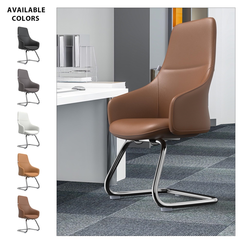 LeisureMod Celeste Faux Leather Conference Office Chair with Armrest Dark Brown