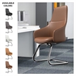 LeisureMod Celeste Faux Leather Conference Office Chair with Armrest Dark Brown