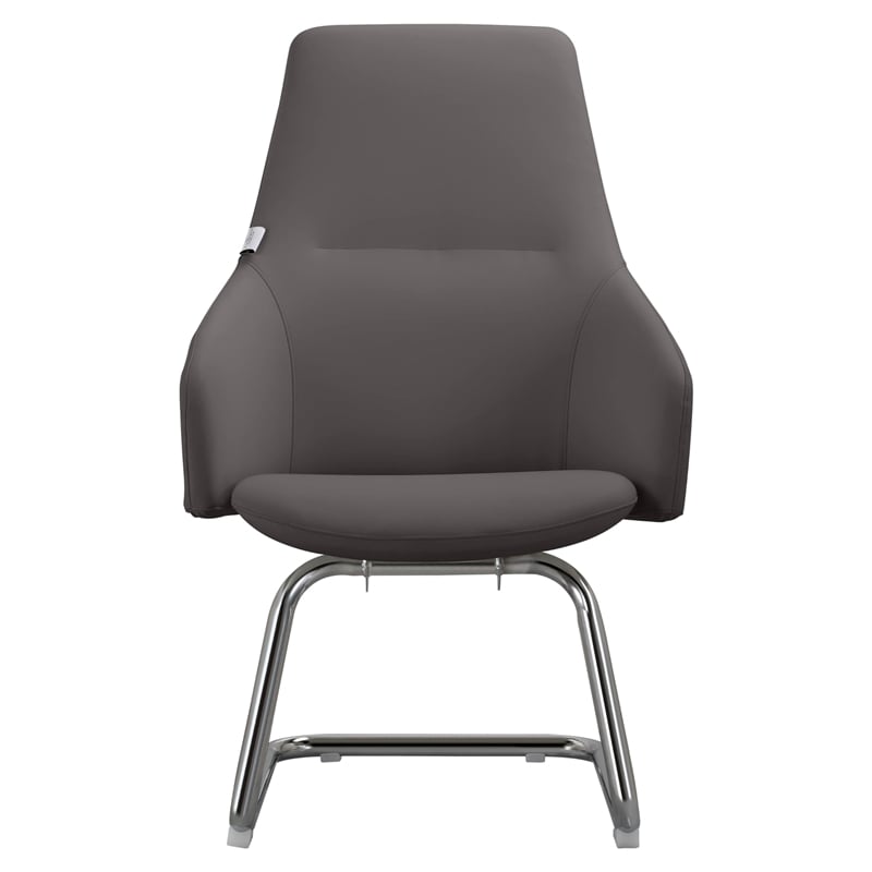 LeisureMod Celeste Faux Leather Conference Office Chair with Armrest Gray