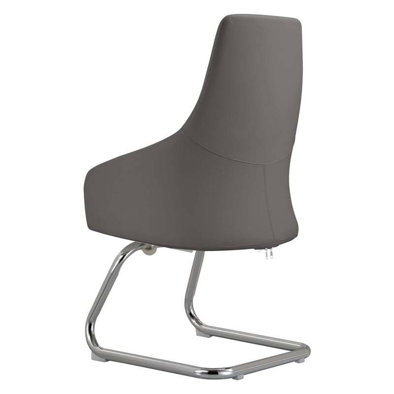 LeisureMod Celeste Faux Leather Conference Office Chair with Armrest Gray